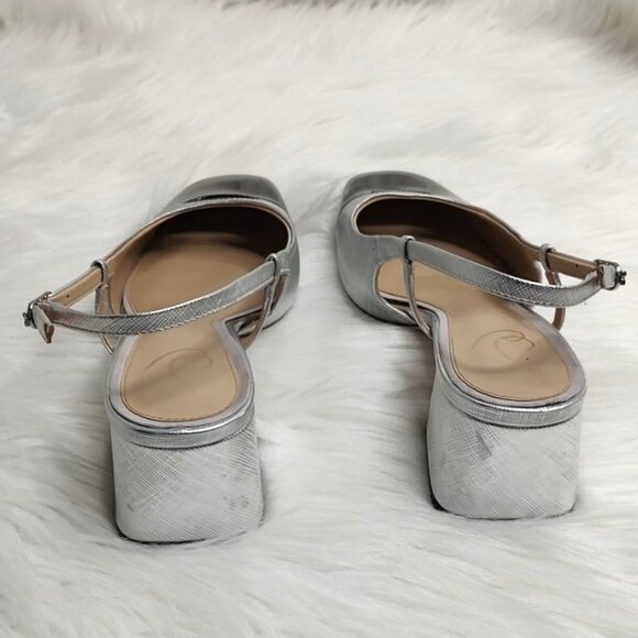 Sam Edelman Tarra Slingback Pump Heels Cap Toe Metallic Silver Black 9.5 - Picture 8 of 15